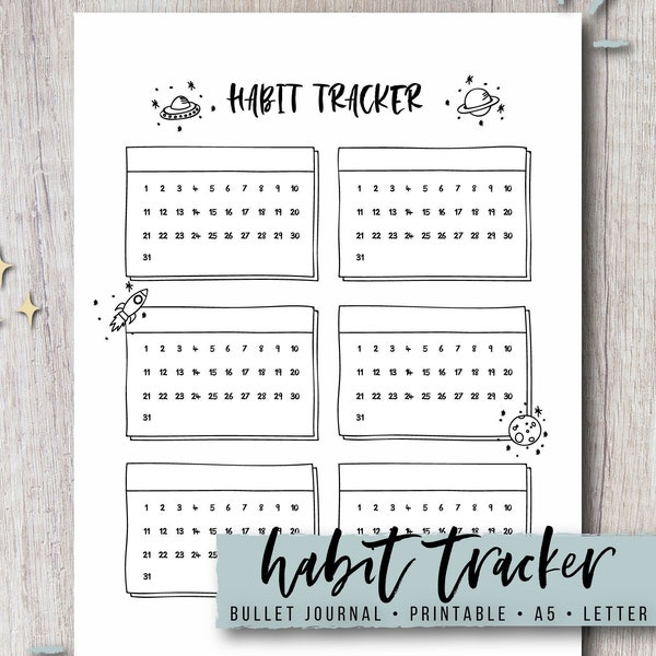 Habit Tracker Printable Journal and Planner Insert Travel Theme Template Letter &amp; A5 Size PDF ...