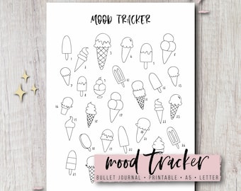 Mood Tracker Printable  Journal Insert - Ice Cream Template | Instant Download PDF | Letter & A5 Size