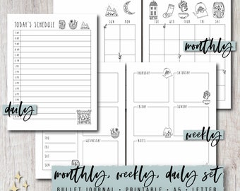 Journal Printable Planner Set - Monthly, Weekly, Daily Spreads | HYGGE | Undated Template | Letter & A5 Size PDF | Instant Download