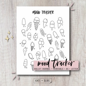 Mood Tracker Printable  Journal Insert - Ice Cream Template | Instant Download PDF | Letter & A5 Size
