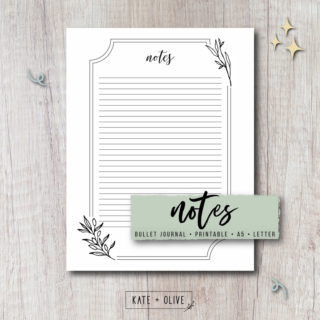 Notes Printable Planner Template - Elegant Leaves | Instant Download ...