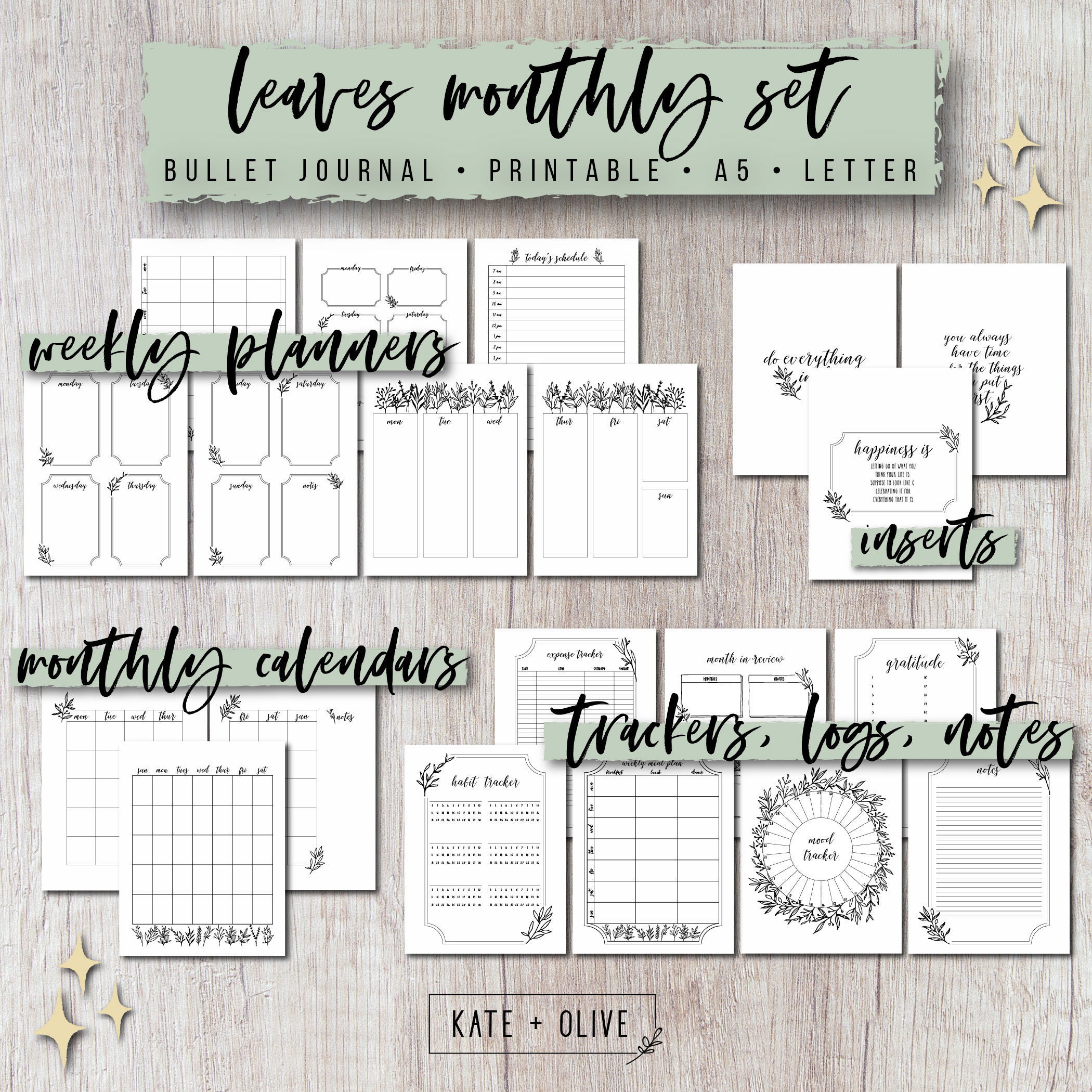 Journal/planner Printable Planner Inserts Set Greenery Undated Template ...