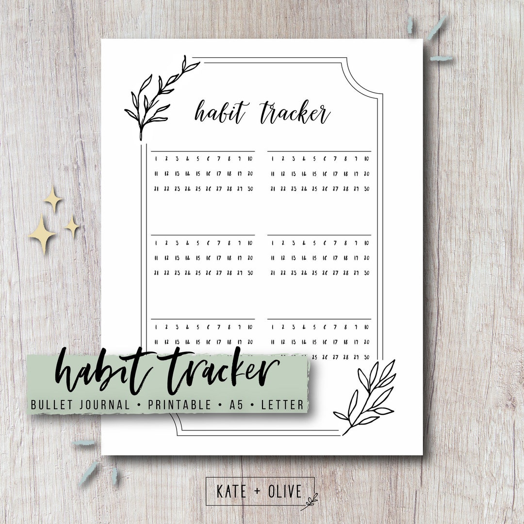 Journal Habit Tracker Printable Insert With Greenery Leaves Letter & A5 ...