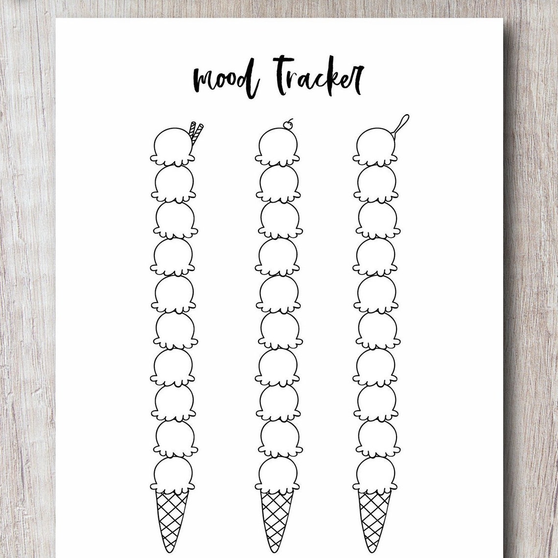 Mood Tracker Printable Ice Cream Insert for Journal, Bujo, Planner