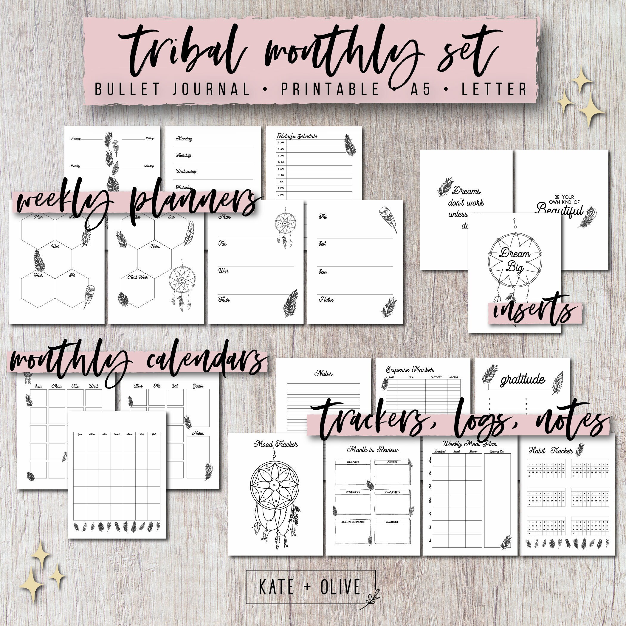 Journal Printable Planner Inserts Set Tribal Undated Template ...