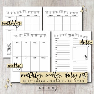Journal Printable Planner Set -  Monthly, Weekly, Daily Inserts | String Lights | Undated Template | Instant Download | Letter & A5
