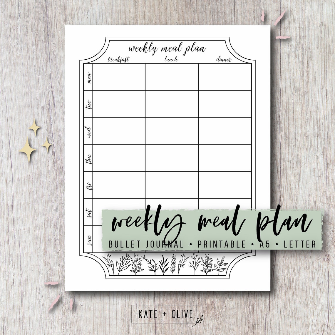 Weekly Meal Planner Printable Template Leaves Greenery - Etsy