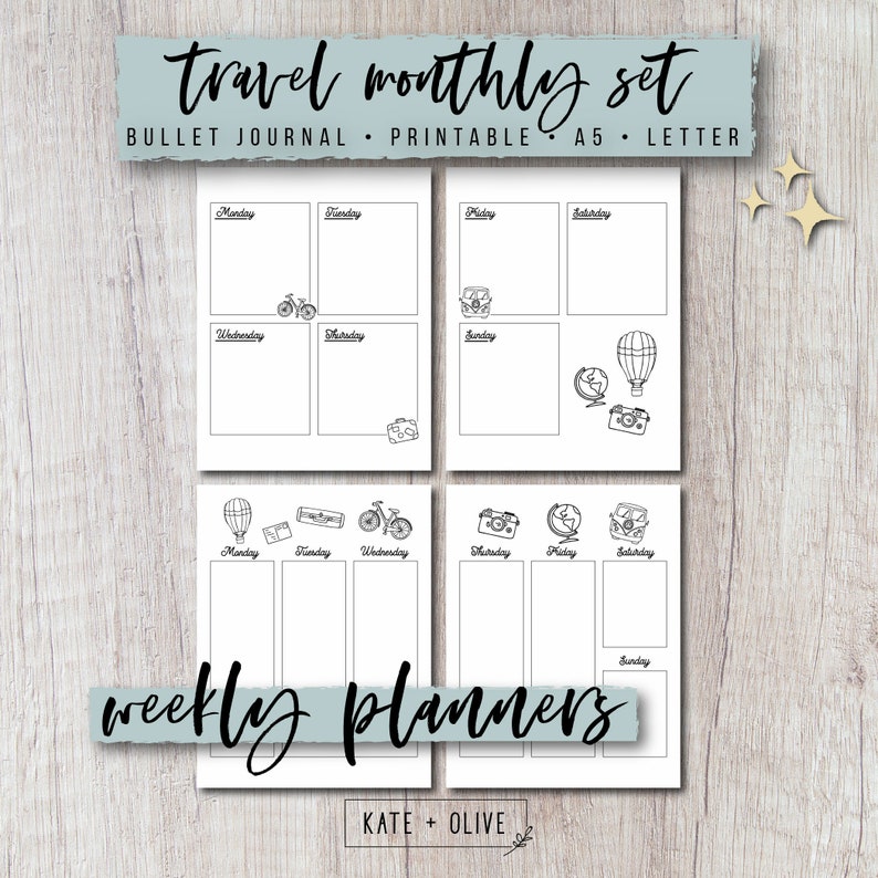 Journal/planner Printable Planner Inserts Set Travel Doodle Etsy