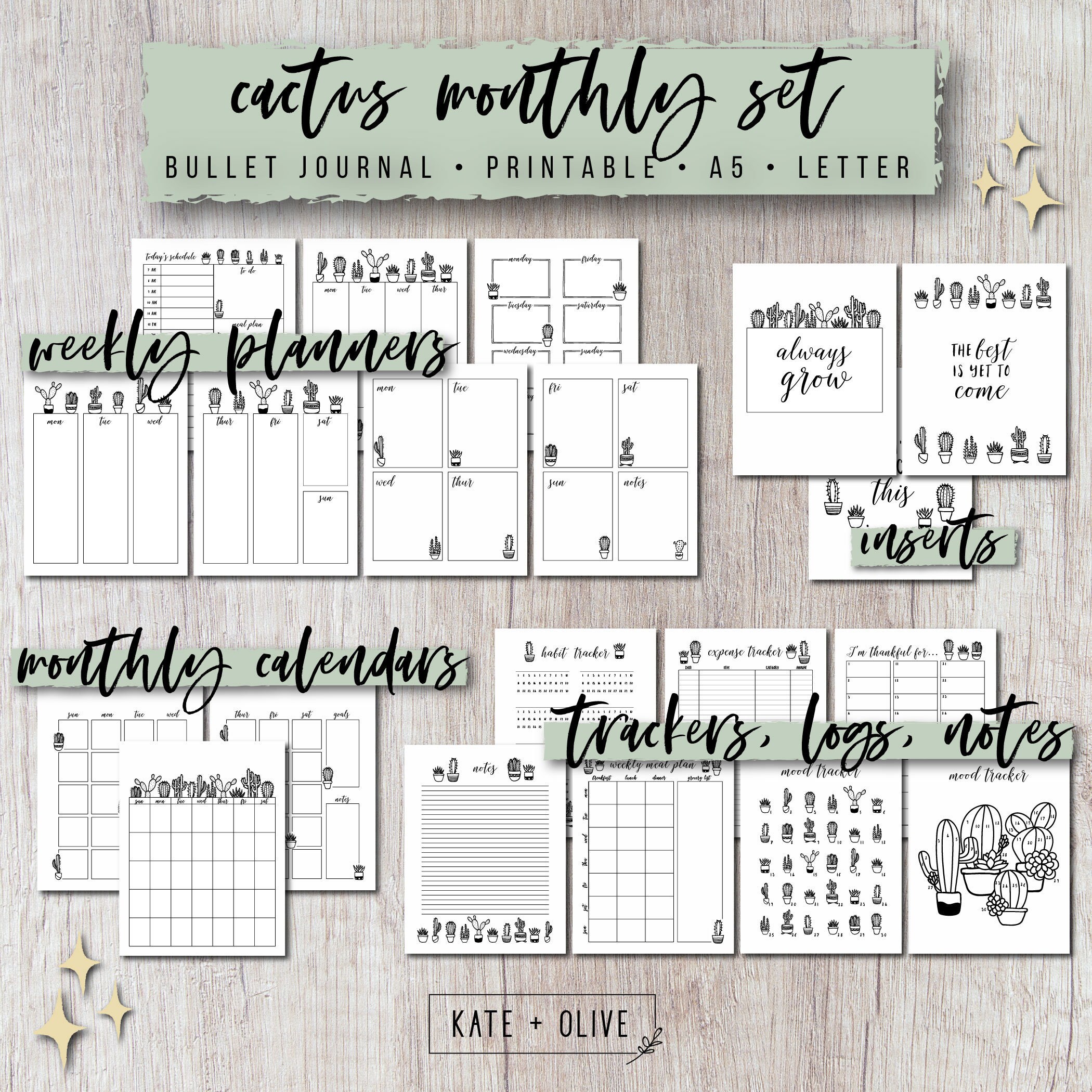 Bullet Journal Printable Planner Inserts Set Cactus Cacti Undated Template Customizable Instant Download Pdf Letter A5 Size Bullet Journal Printable Planner Inserts Set Cactus Cacti Undated Template Customizable Instant Download Pdf Letter A5 Size