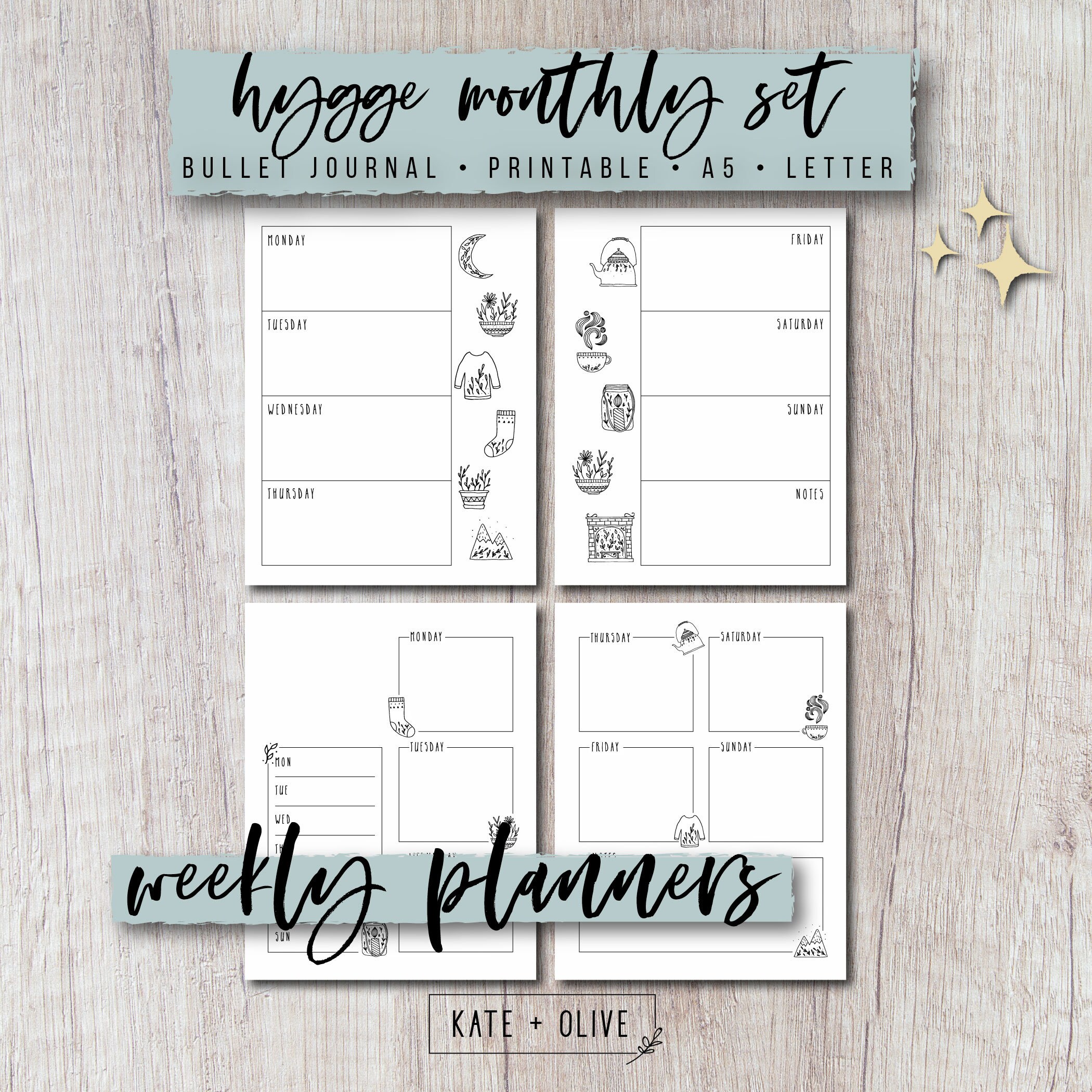 Journal Printable Planner Inserts Set - Hygge | Undated Template ...