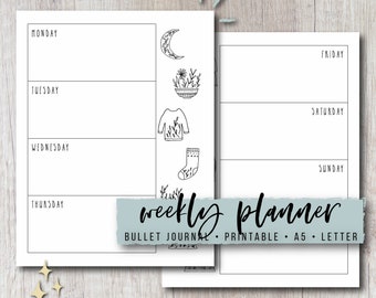 Journal Weekly Planner Insert - Hygge | Printable PDF | Undated Template | Two Page Spread | Instant Download | Letter & A5 Size