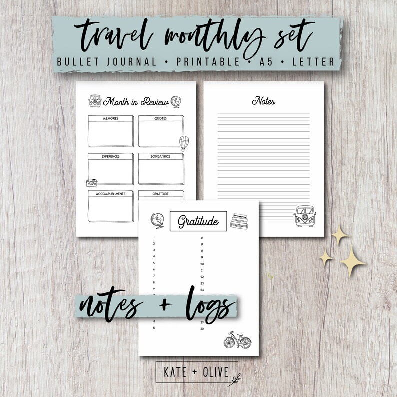 Bullet Journal Printable Planner Inserts Set Travel Doodle Etsy