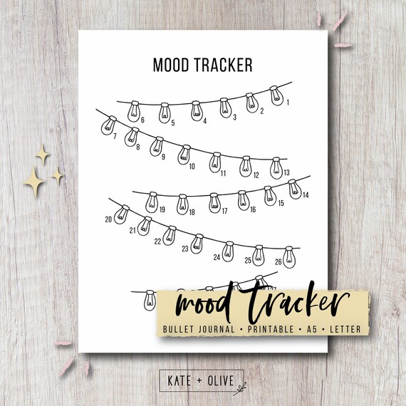 Mood Tracker Printable Bullet Journal Insert String Lights Instant Download Pdf Letter A5 Size