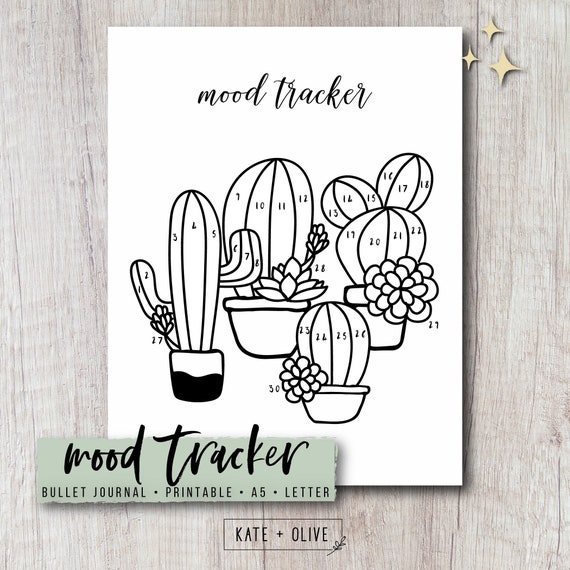 Mood Tracker Printable Insert Cactus Bullet Journal Bujo Etsy