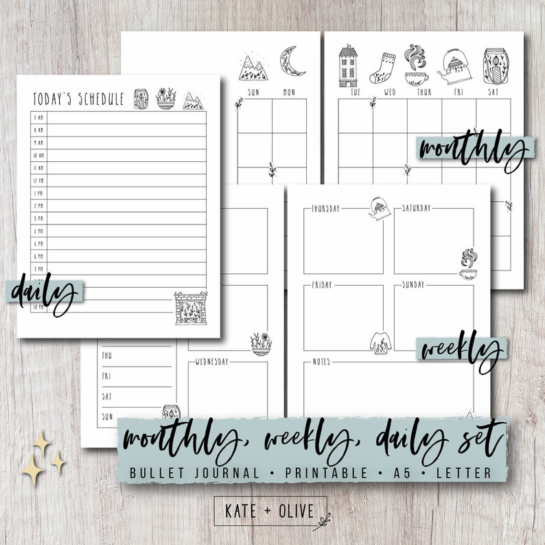 Bullet Magazine Printable Planner Mounted - Every month, Weekly, Every day Spreads HYGGE Undated Template Letter A5 Dimension PDF Prompt Obtain photo about Bullet Journal Monthly Spread Printable called Bullet Magazine Printable Planner Fastened - Month-to-month, Weekly, Every day Spreads HYGGE Undated Template Letter A5 Sizing PDF Prompt Down load