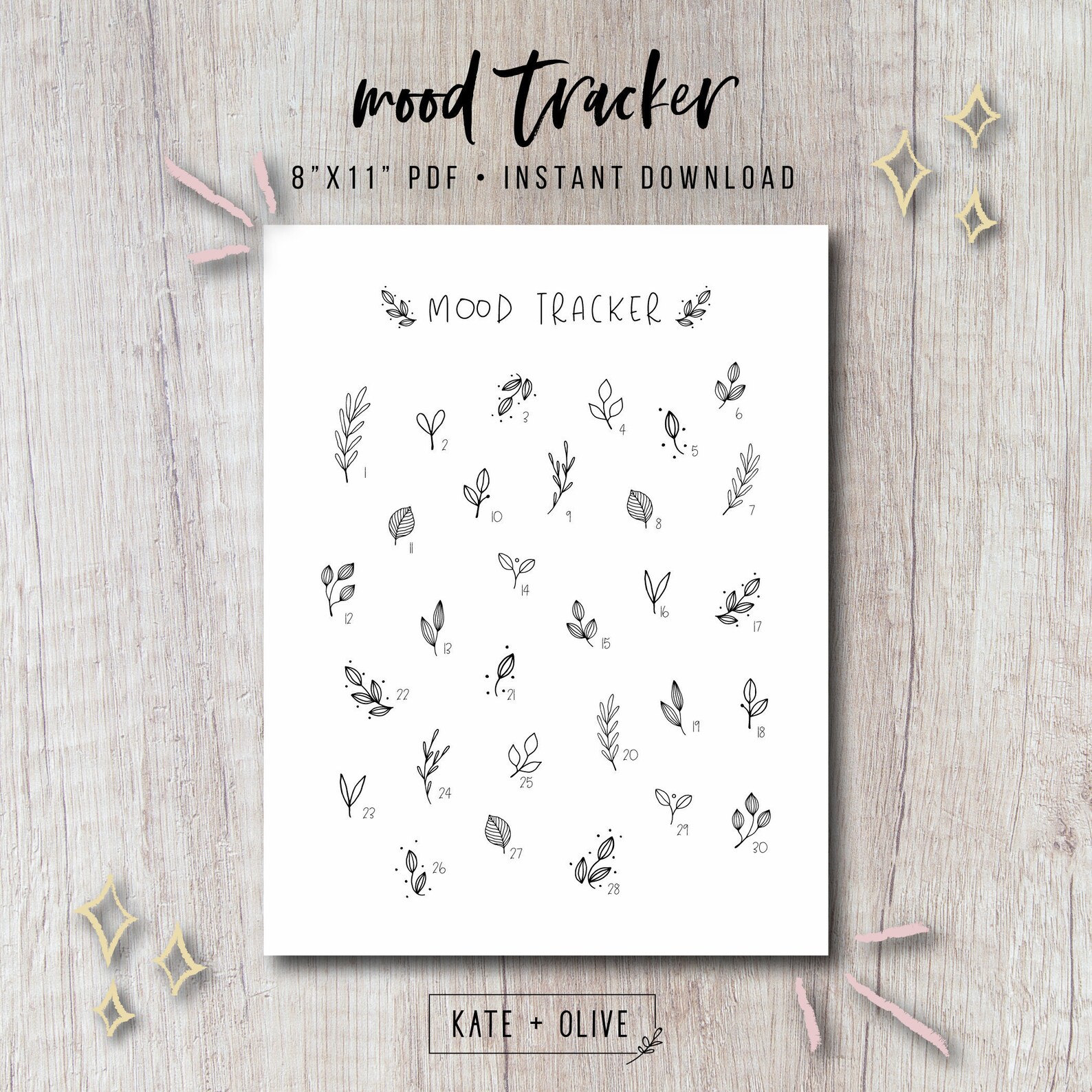 Mood Tracker Printable Insert for Journal & Planner - Greenery Leaves ...