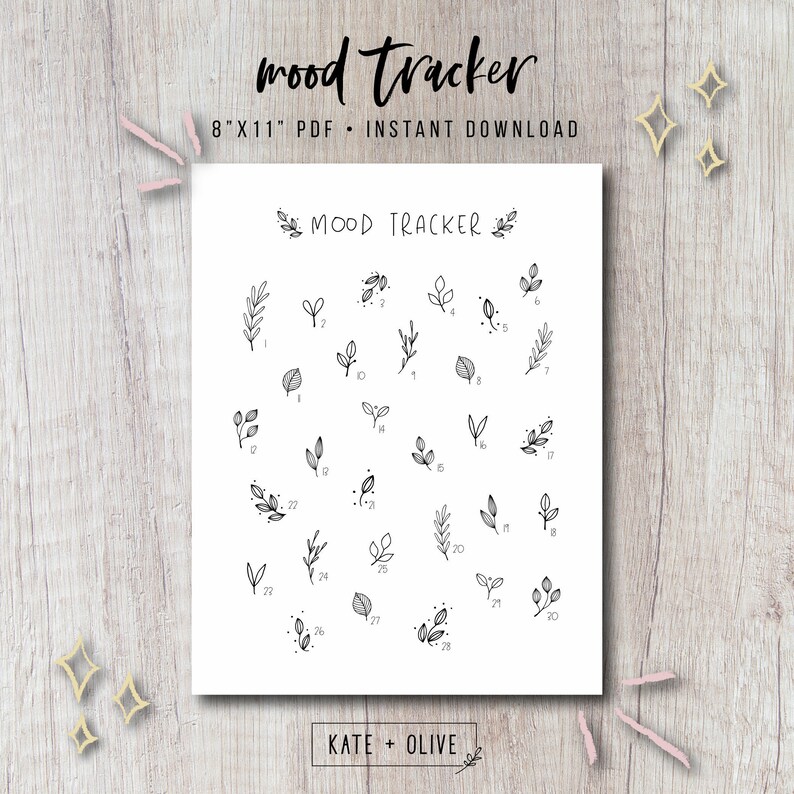 Mood Tracker Printable Insert for Journal & Planner - Greenery Leaves ...