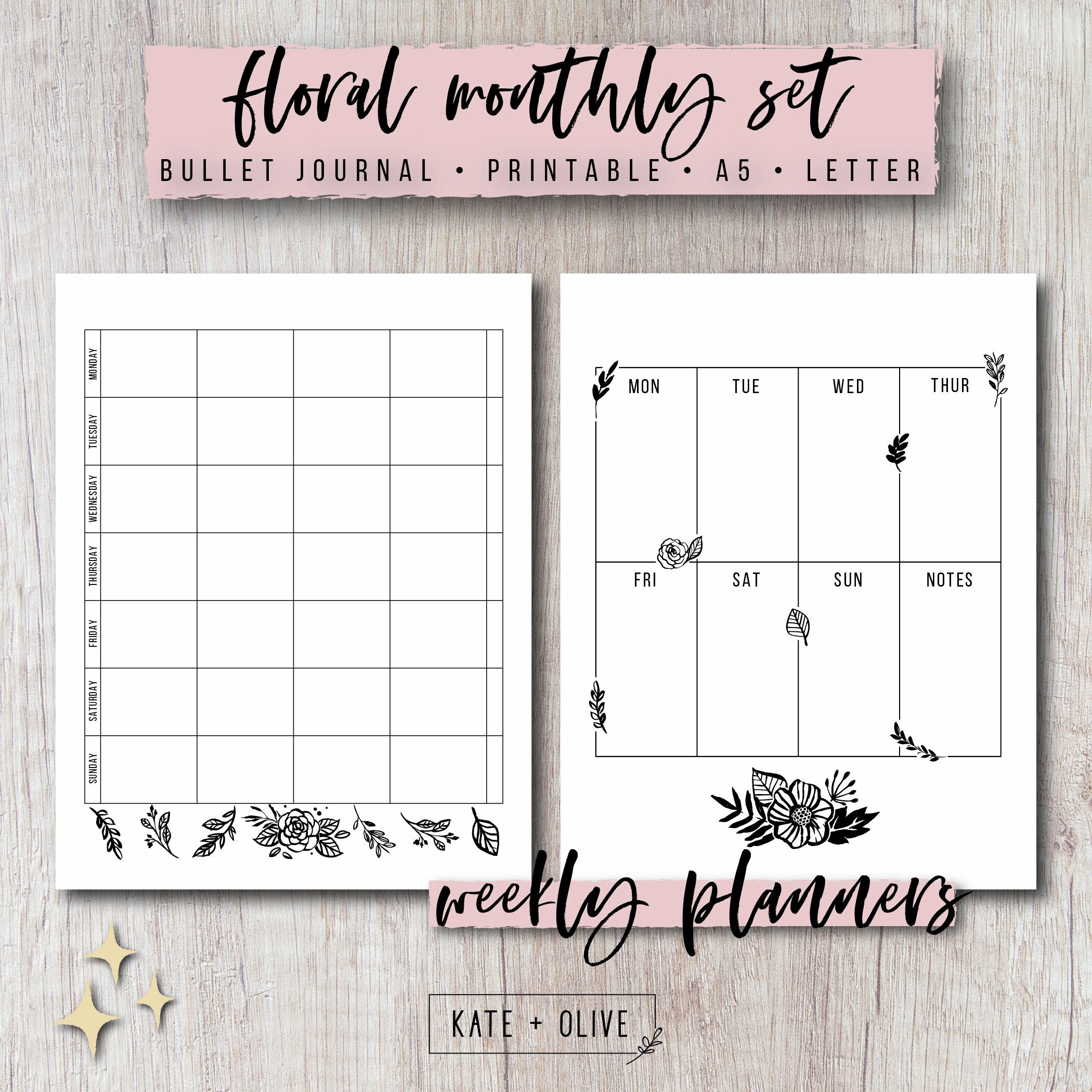 Journal Printable Planner Inserts Set Floral Undated Template ...