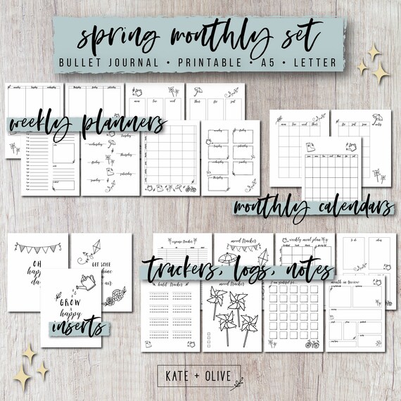 Bullet Journal Printable Planner Inserts Set Spring Theme Undated Template Customizable Instant Download Pdf Letter A5 Bullet Journal Printable Planner Inserts Set Spring Theme Undated Template Customizable Instant Download Pdf Letter A5