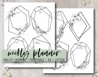 Journal Weekly Planner Printable Insert - Geometric Floral | Two Page Spread | Undated PDF Template | Instant Download | Letter & A5