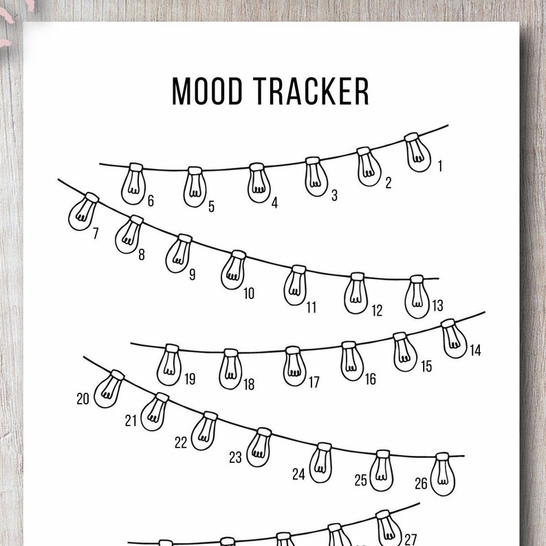 Mood Tracker Printable Bullet Journal Insert String Lights | Etsy
