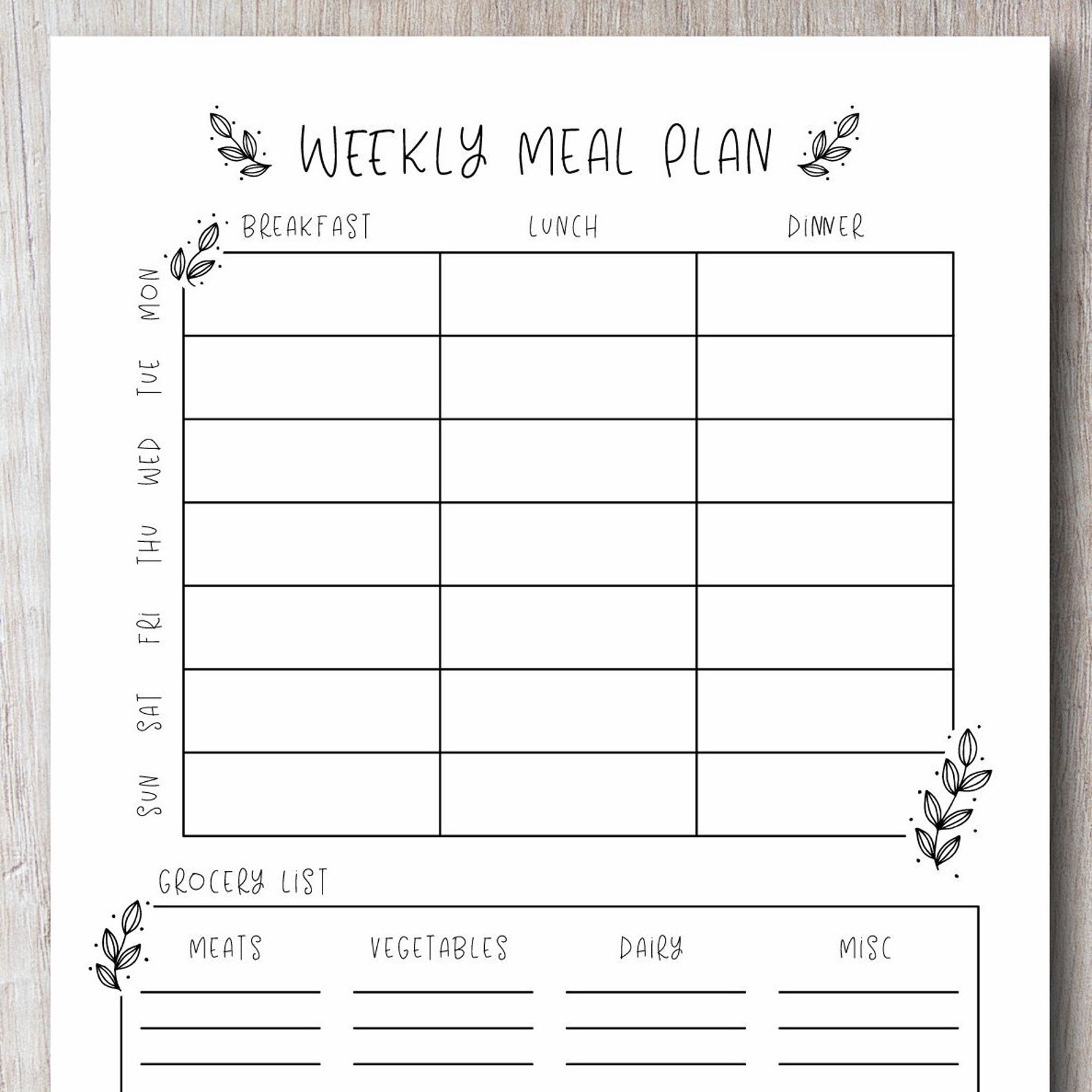 Weekly Meal Planner Printable Template Greenery Leaves Journal and Weekly Meal Planner Printable Template Greenery Leaves Journal and