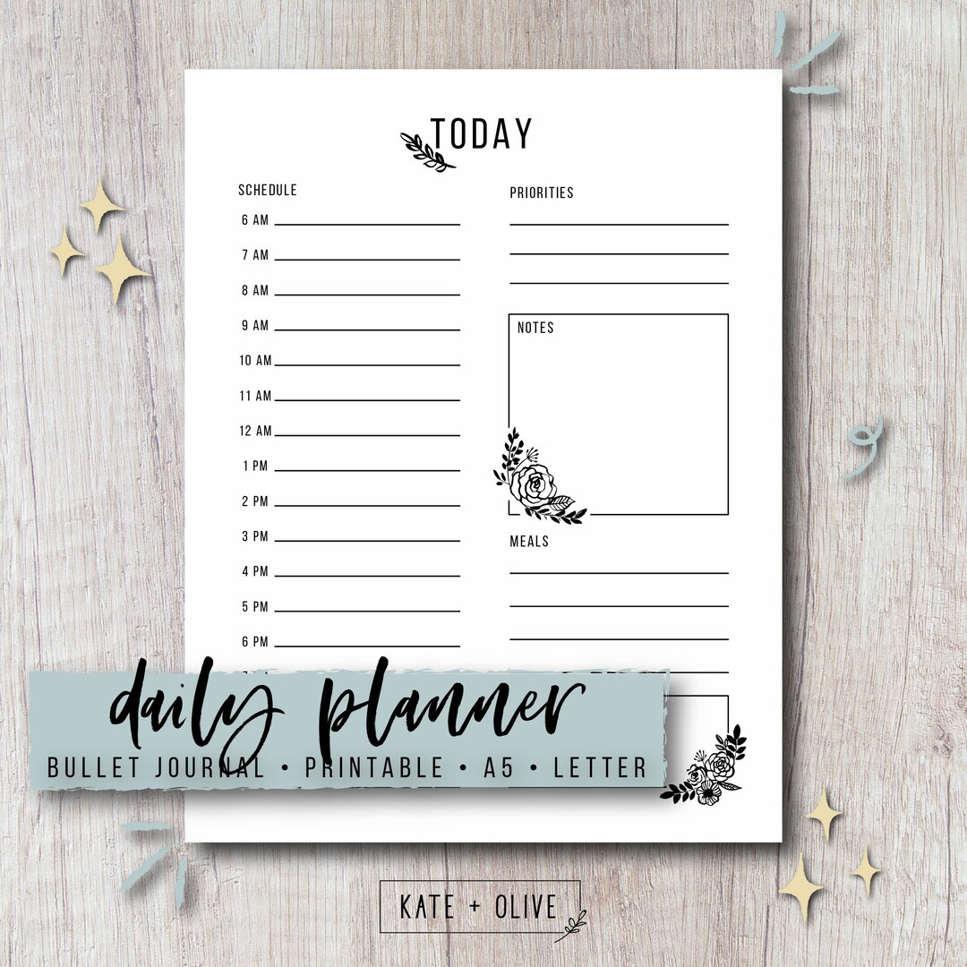 Journal Printable Daily Planner Floral Single Page Insert Undated PDF ...
