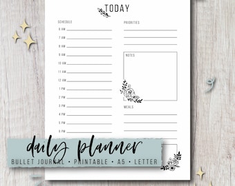 Journal Printable Daily Planner - Floral | Single Page Insert | Undated PDF Template | Instant Download | Letter & A5 Size