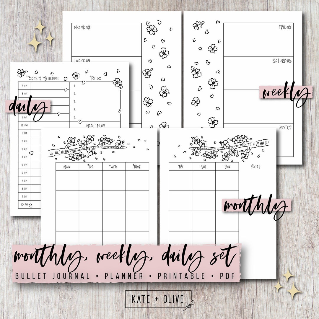 Journal Printable Planner - Monthly Weekly Daily Spreads | CHERRY ...