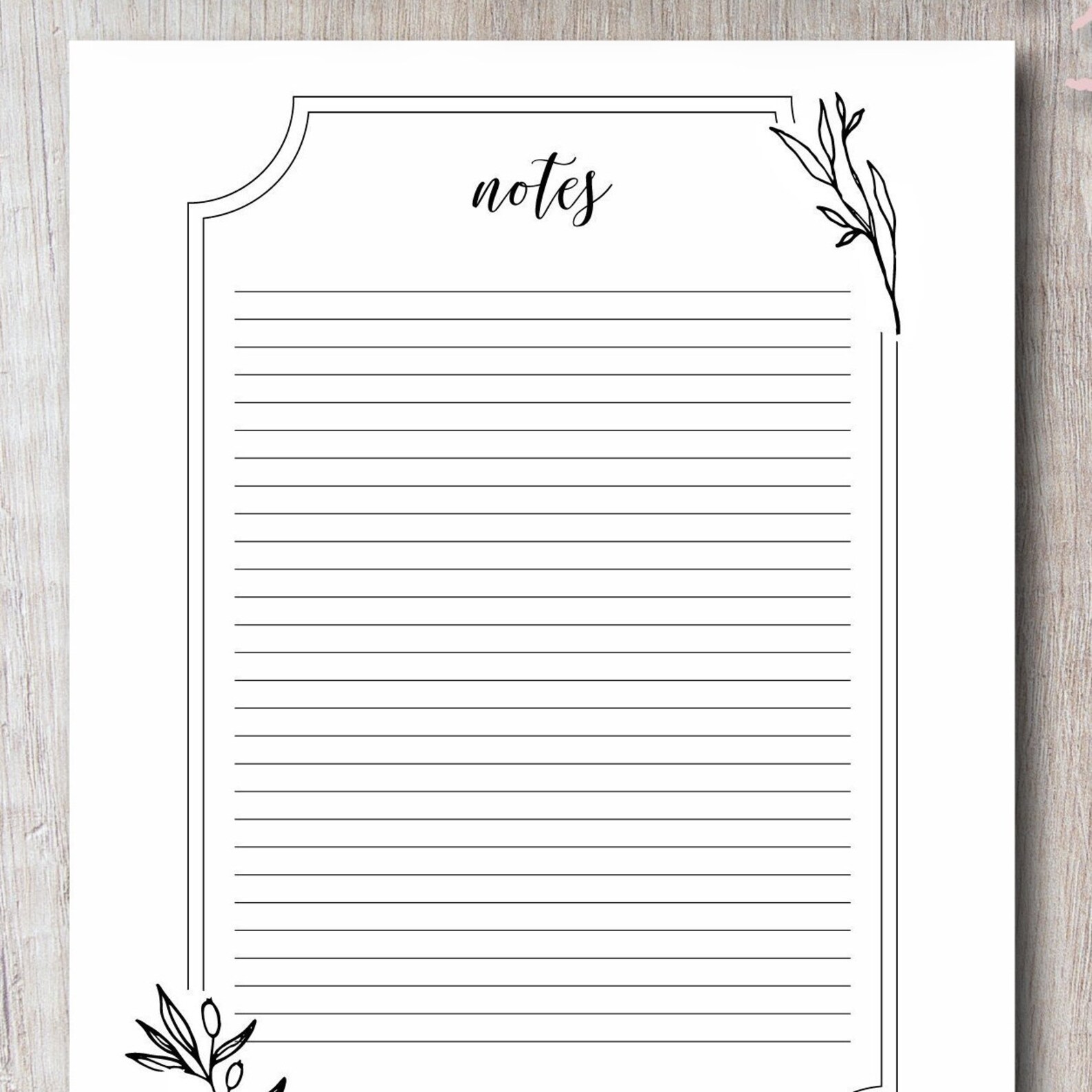 Notes Printable Planner Template - Elegant Leaves | Instant Download ...
