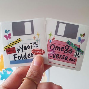 Autocollants transparents pour disquettes Yaoi et Omegaverse des années 90 pour les amateurs de BL