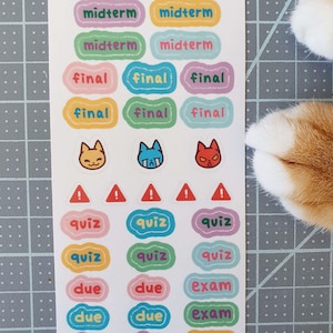 Back to School Study Planner Exam and Homework Tracker Stickers for cute kawaii Journaling