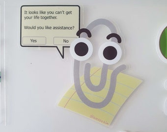 Duidelijke transparante Microsoft Word Clippy-sticker voor boomers en millennials in een levenscrisis