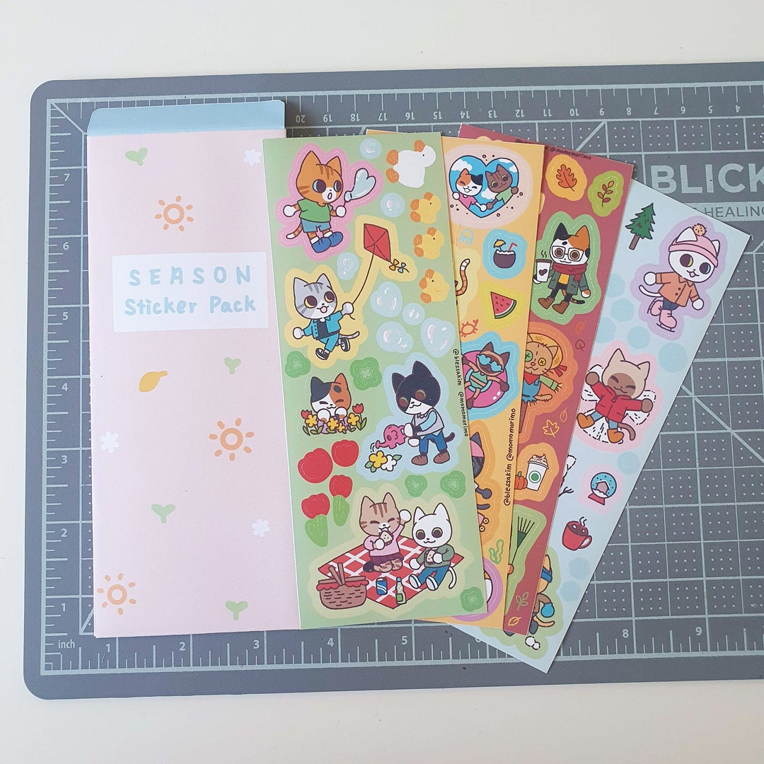 Seasonal Sticker Set for Cat Lovers Spring Summer Autumn Fall Winter ...