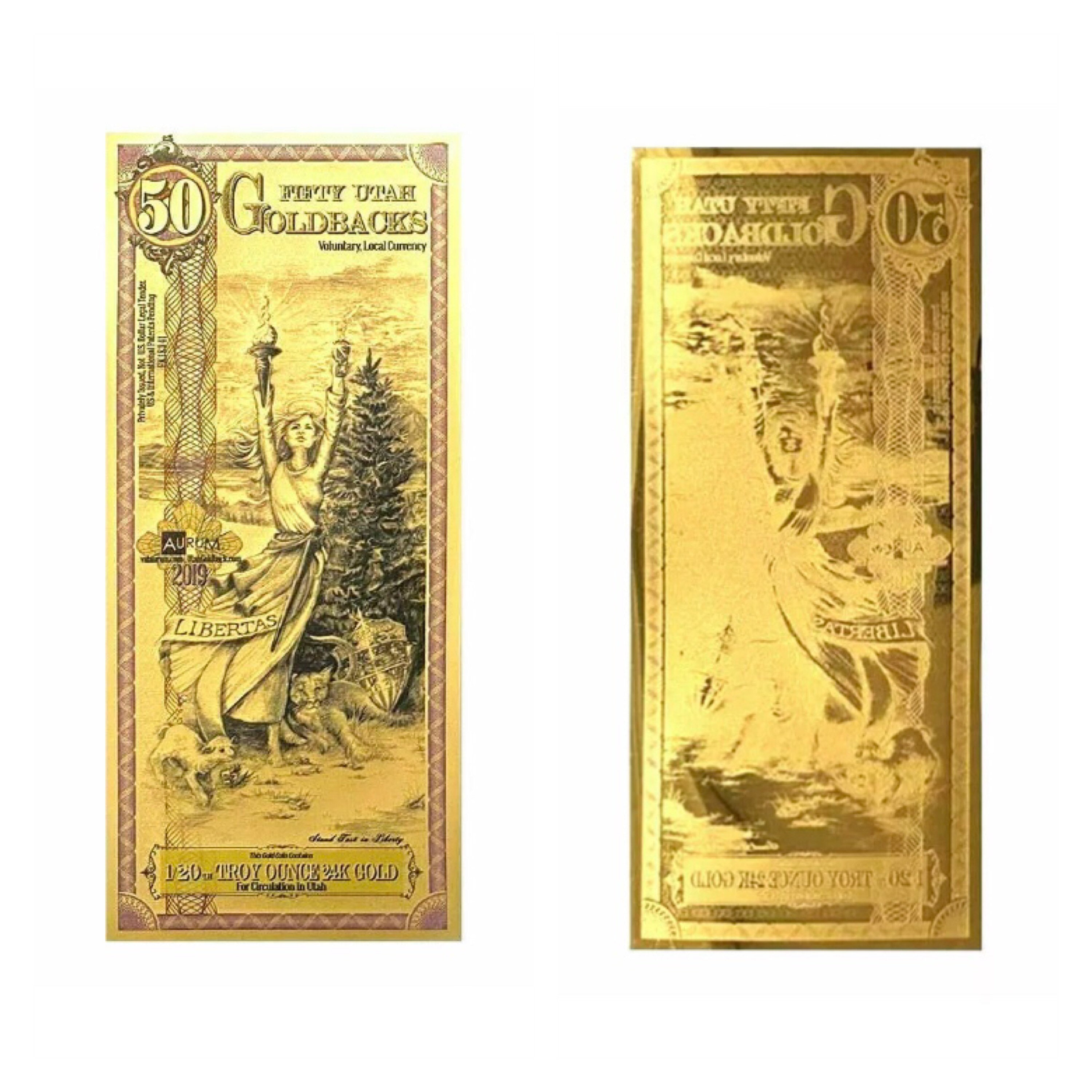 50 Utah Goldback Aurum 24kt Gold Foil Note Bu 1/20 OZ .999 Etsy