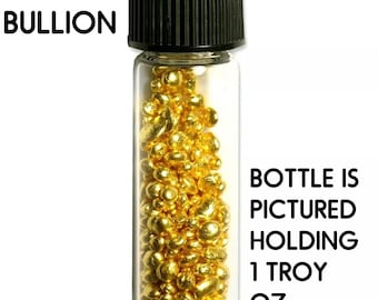 1 GRAMO de oro puro refinado de 24k .9999+ grano de oro fino SHOT con BOTELLA (#BGS100)