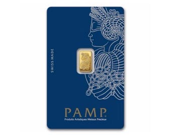 Lingote de oro fino Pamp Suisse Lady Fortuna de 1 gramo, .9999, con certificado de autenticidad.