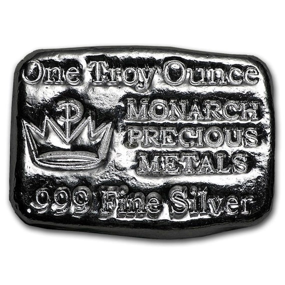 1 troy ounce .999 fine silver monarch hand poured crown bar bu