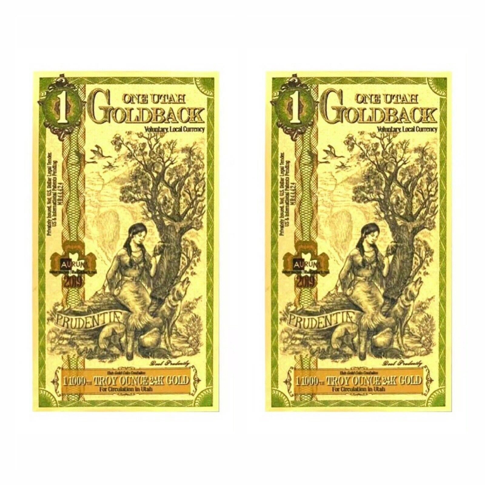 Lot 2 X 1 UTAH Goldback Aurum 24kt Gold Foil Note Bu 1/1000 OZ .999 Fine  Gold Random Year - Etsy Israel