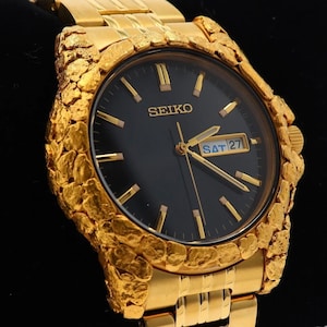 Seiko ALASKAN YUKON Gold Nugget Overlay Watch by Orocal