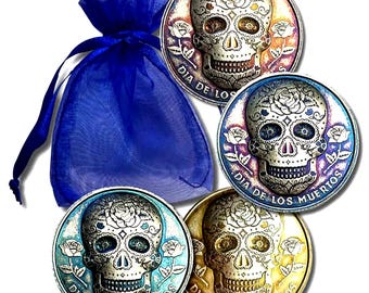 1/2 Troy Oz .999 Fint Silver Monarch 3D Day of the Dead Sockerskalle Magnet Bu
