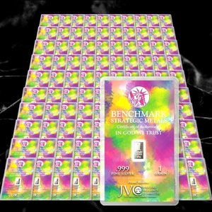 Lote 100 X 1 Grano .999 lingotes de plata fina “MULTI COLOR” - En cartulina coa
