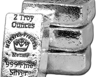 2 Troy OZ .999 Fine Silver Monarch Hand Poured CROWN Bar Bu