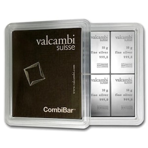 10 X 10 gram .999 fine silver VALCAMBI SILVER COMBI bars bu