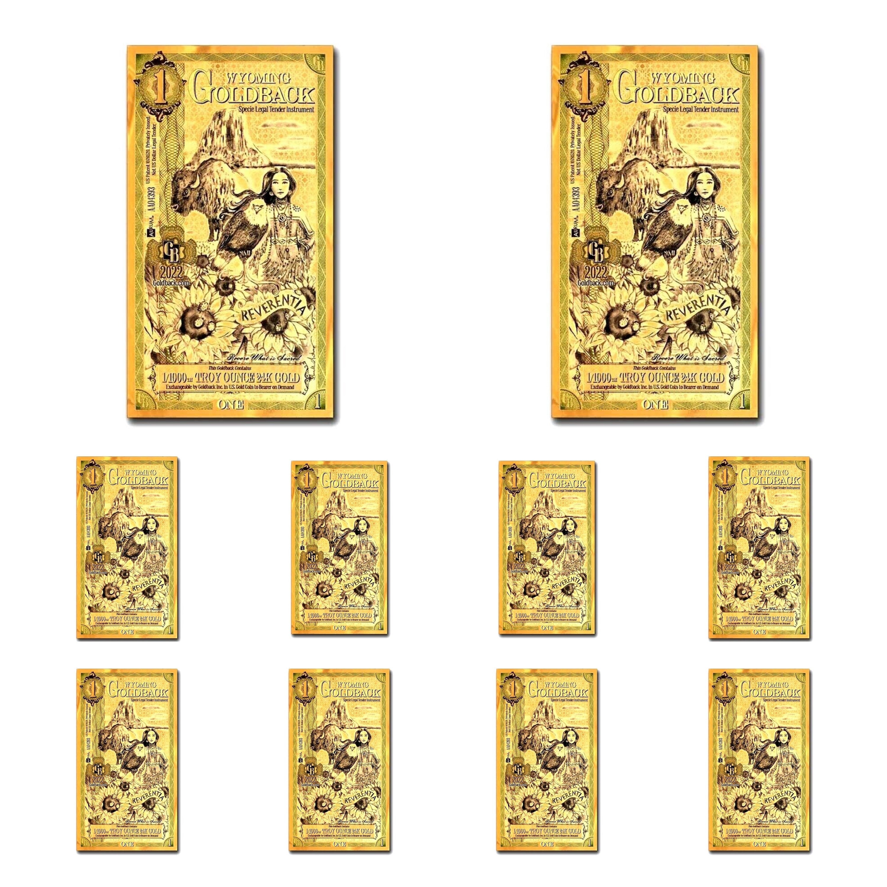 LOT 10 X 1 WYOMING Goldback Aurum 24kt Gold Foil Note Bu 1/1000 OZ