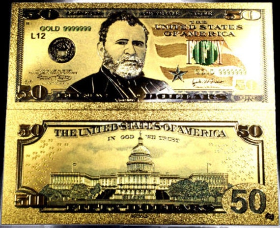 99 9 24k Gold 50 Dollar Bill Us Banknote In Protective Sleeve Etsy