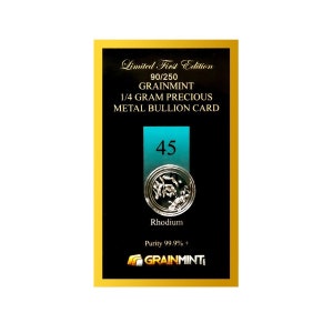 1/4 Gram 99.9% Pure RHODIUM Crystals in grainmint bullion COA card