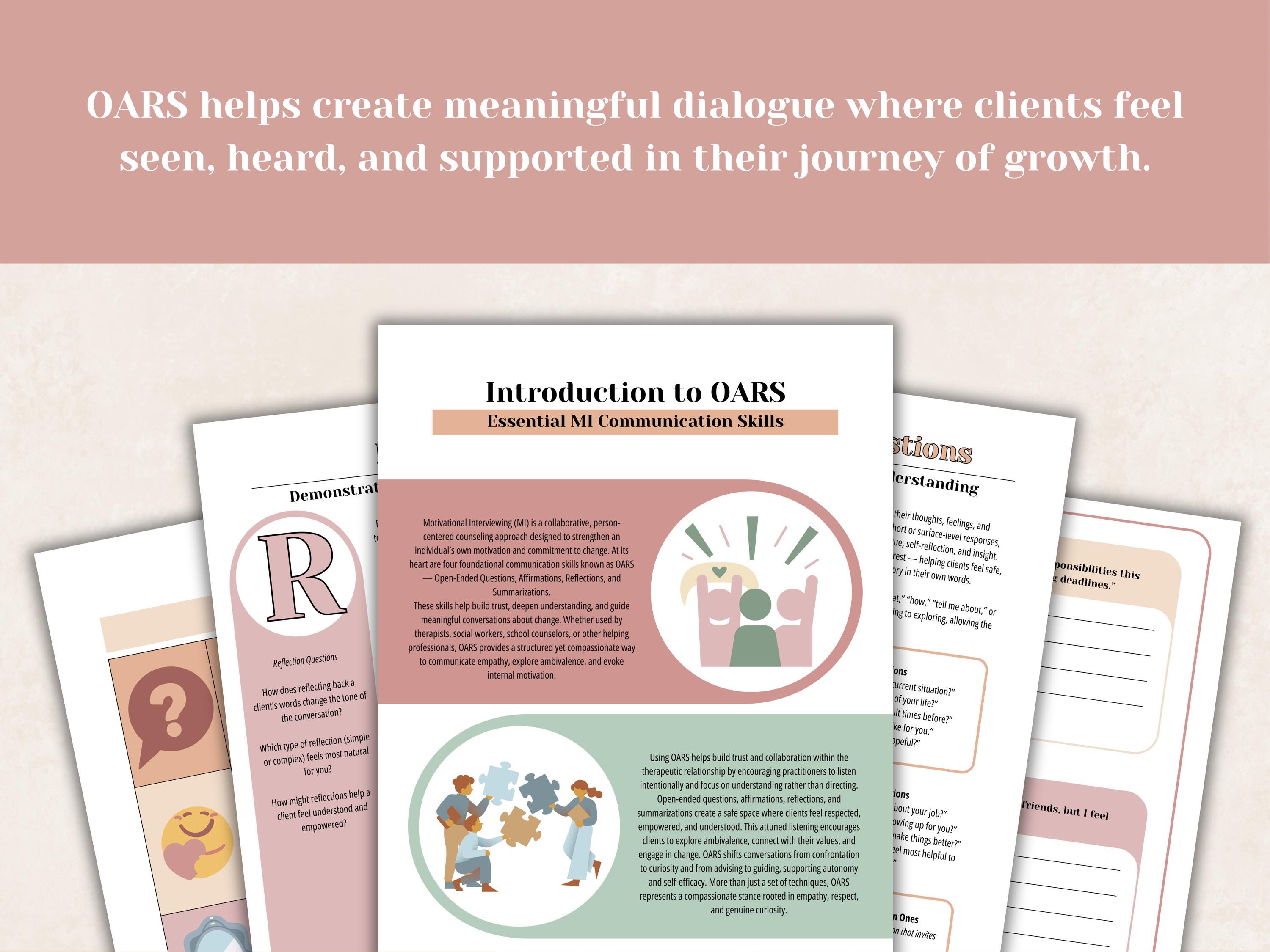 Oars Strategy OARS Motivational Interviewing, Therapy Office Resource, Reflective ...