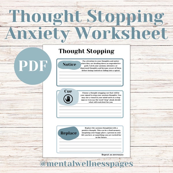 Thought Stopping Exercise | Anxiety & Depression Tool | Intrusive Thoughts | Self-Help | Printable Therapy Tool | Mental Wellness | Growth