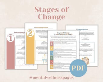 Stages of Change, Transtheoretical Model, Change Readiness, Motivational Interviewing, Behavior Change, Therapy Worksheet, Psychoeducation